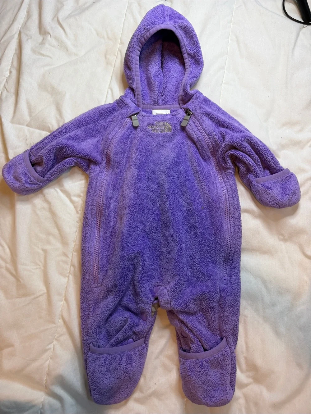 The North Face Purple Fleece Hooded Infant One-Piece Footie